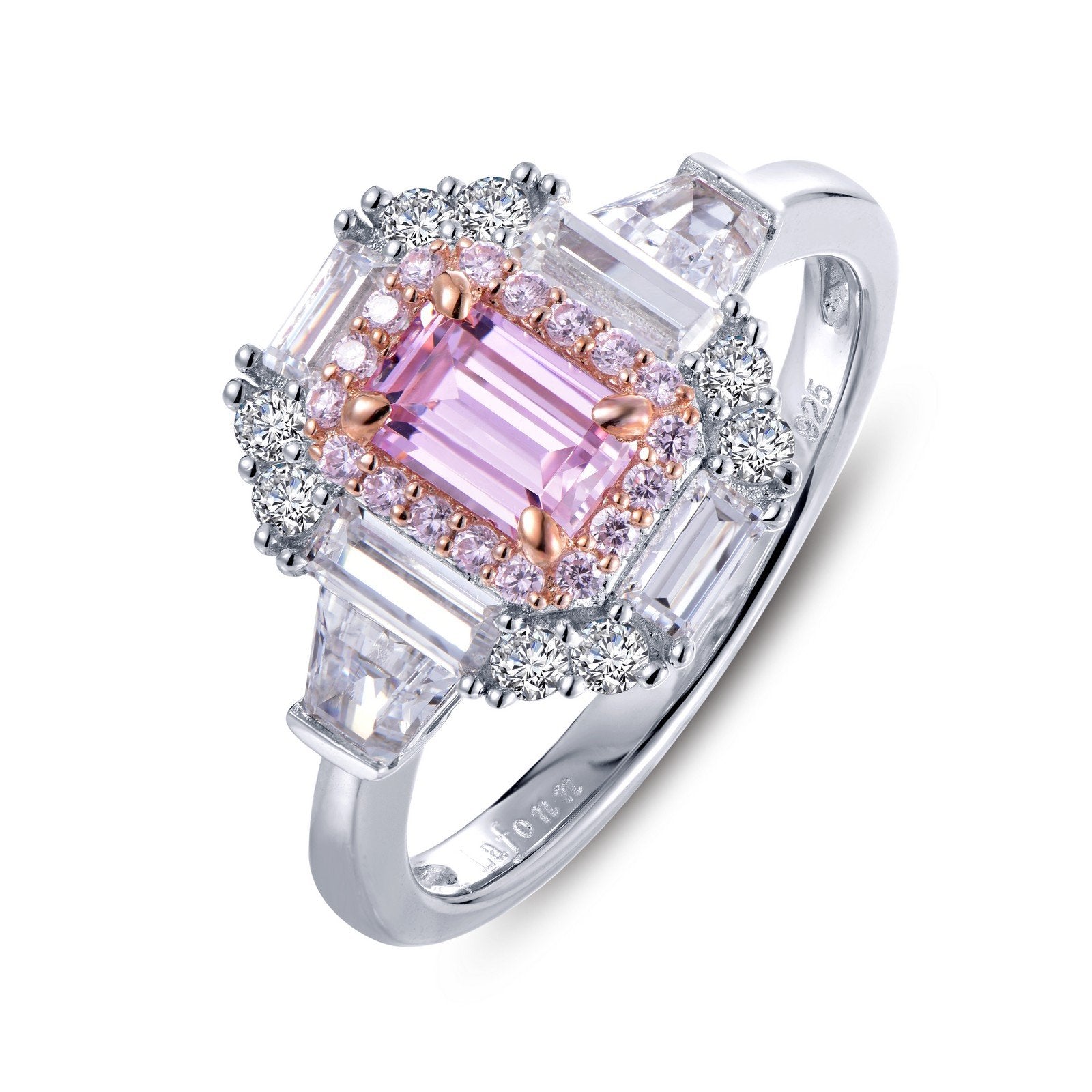 Lafonn Baguette Halo Engagement Ring PINK RINGS Size 10 Platinum 1.6 CTS Approx.12.5(H)*10.5(W)