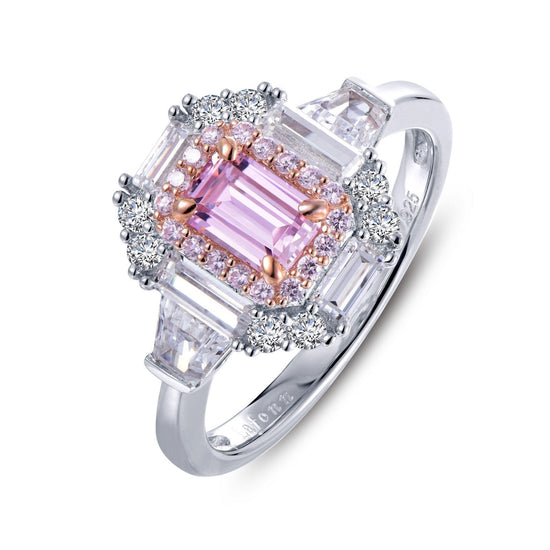 Lafonn Baguette Halo Engagement Ring PINK RINGS Size 10 Platinum 1.6 CTS Approx.12.5(H)*10.5(W)