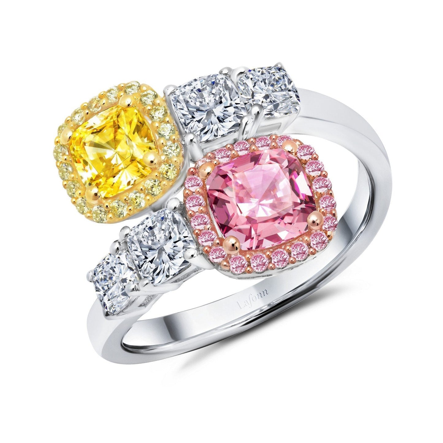 Load image into Gallery viewer, LaFonn Mixed-Color Canary 5.00mm, 6.00mm Cushion, Approx. 1.95 CTW RINGS Pink &amp;amp; Yellow Bypass Ring
