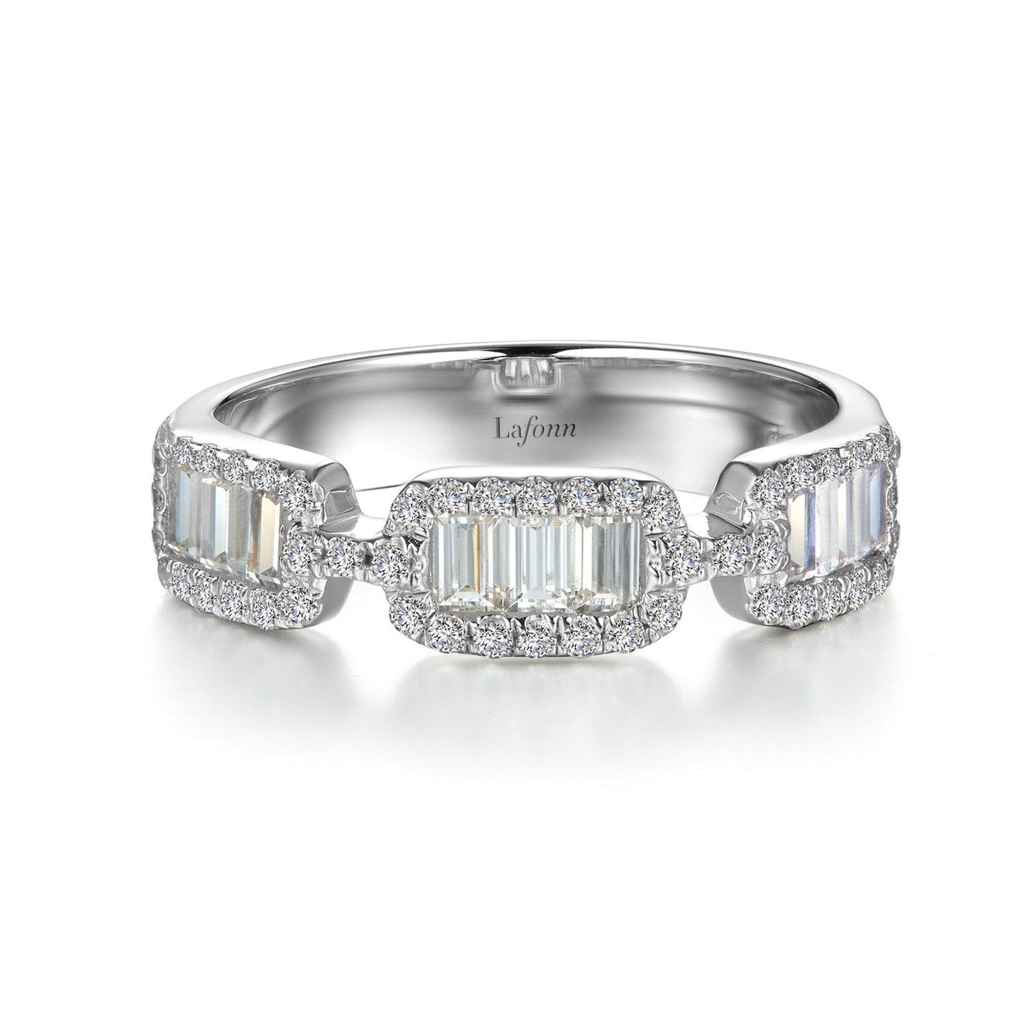 Lafonn Baguette Halo Half Eternity Band Simulated Diamond RINGS Size 9 Platinum 1.4 CTS Approx.6.00(W)