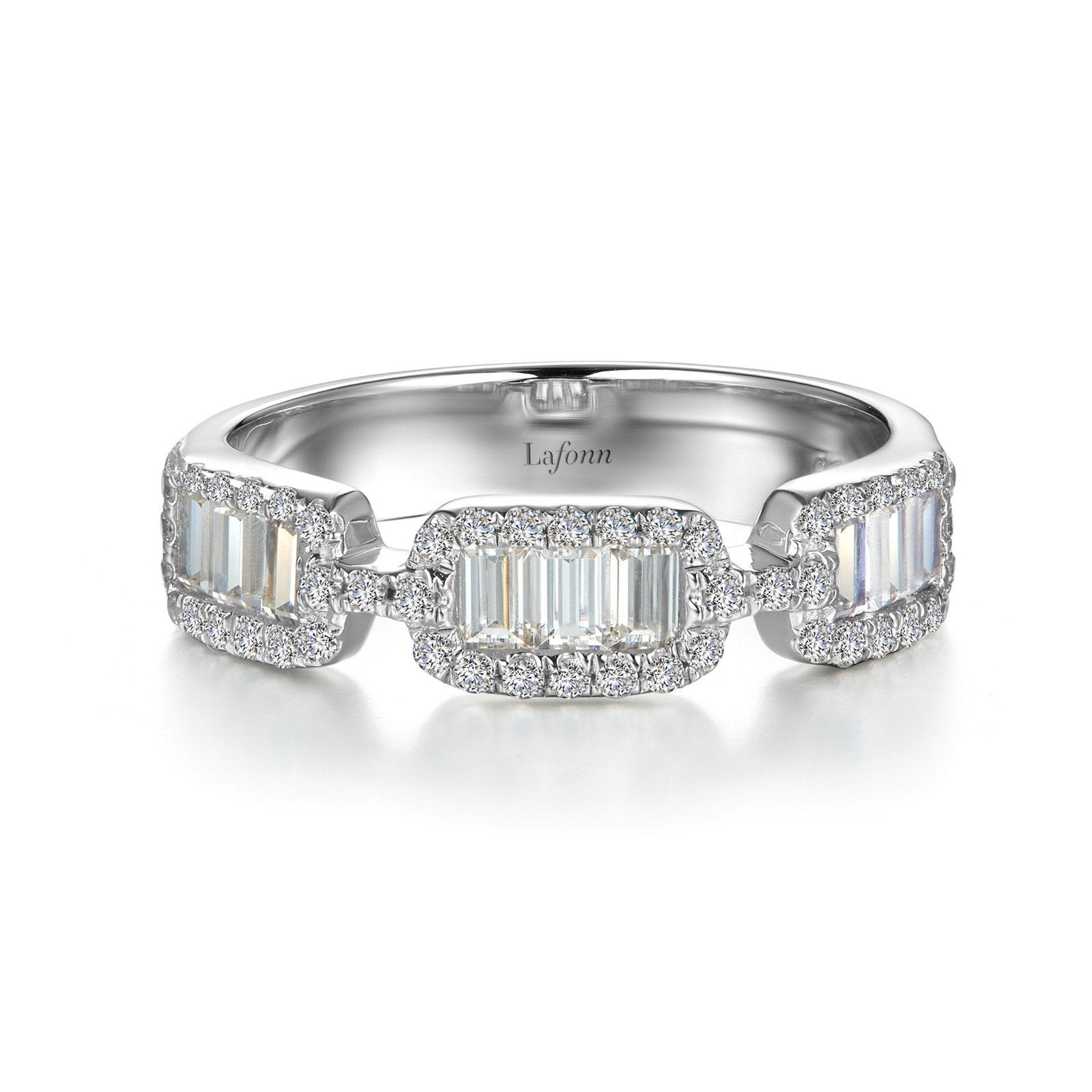 Lafonn Baguette Halo Half Eternity Band Simulated Diamond RINGS Size 8 Platinum 1.4 CTS Approx.6.00(W)