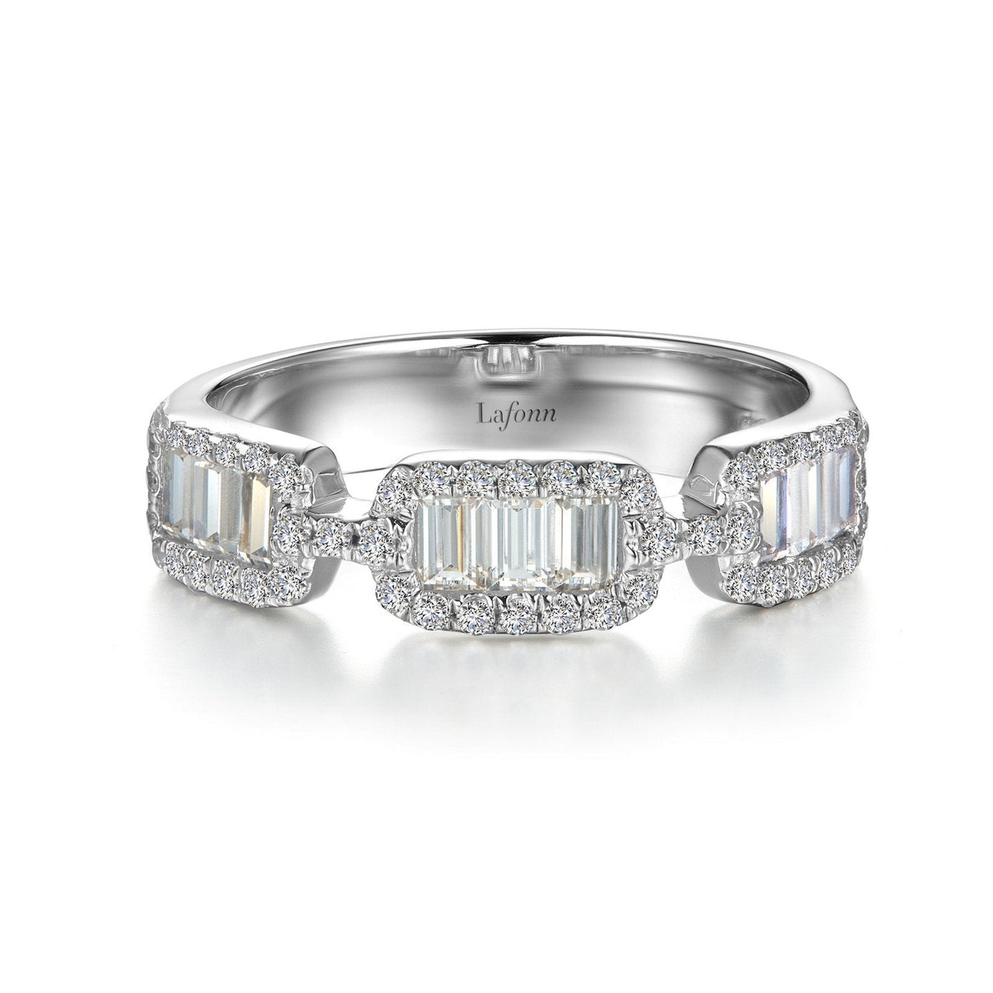 LaFonn Platinum Simulated Diamond N/A RINGS Baguette Halo Half Eternity Band