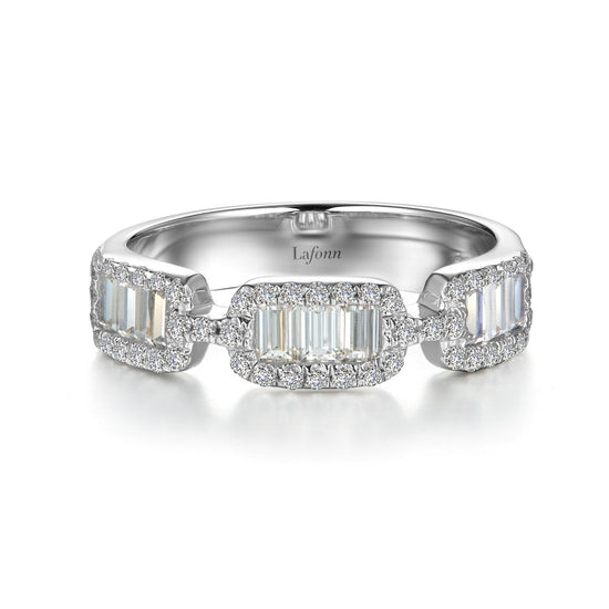 Load image into Gallery viewer, Lafonn Baguette Halo Half Eternity Band Simulated Diamond RINGS Size 6 Platinum 1.4 CTS Approx.6.00(W)
