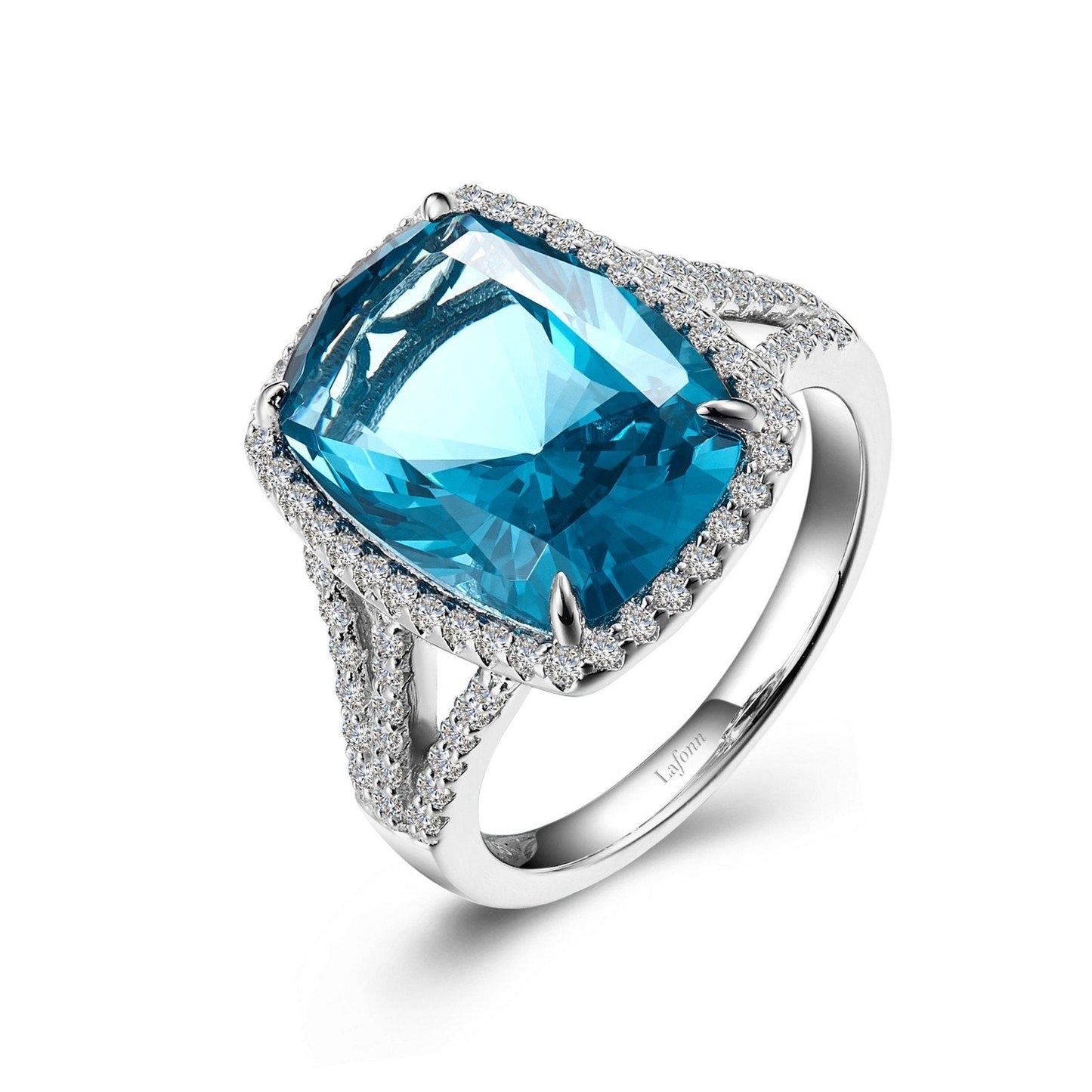 Load image into Gallery viewer, Lafonn Cushion-Cut Halo Engagement Ring Paraiba Tourmaline RINGS Size 6 Platinum 10.26 CTS Approx.16.7(H)*12.8(W)
