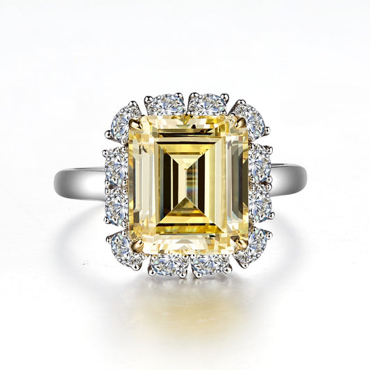 Lafonn Emerald-Cut Halo Engagement Ring Canary RINGS Size 7 Mixed-Color 6.41 CTS Approx.15.4(H)*13.4(W)