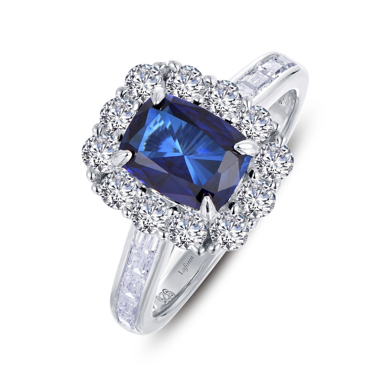 Lafonn Cushion-Cut Halo Engagement Ring Sapphire RINGS Size 5 Platinum 4.06 CTS Approx.10.8(W)