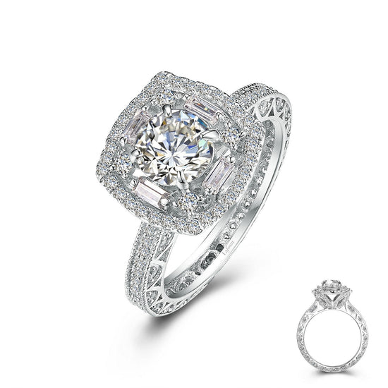 LaFonn Platinum Simulated Diamond 6.50mm Round, Approx. 1.03 CTW RINGS Vintage Inspired Engagement Ring