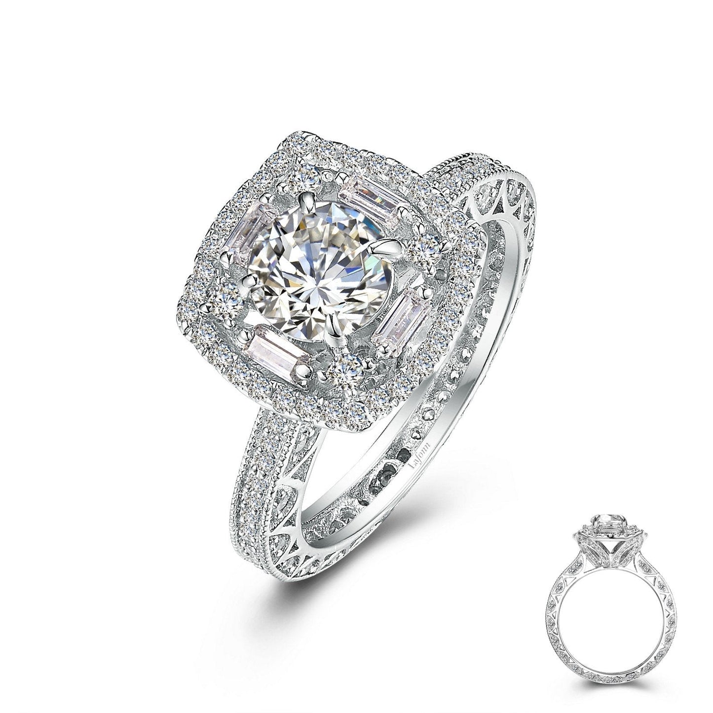 Lafonn Vintage Inspired Engagement Ring Simulated Diamond RINGS Size 6 Platinum 3.2 CTS Approx.13.80mm(W)