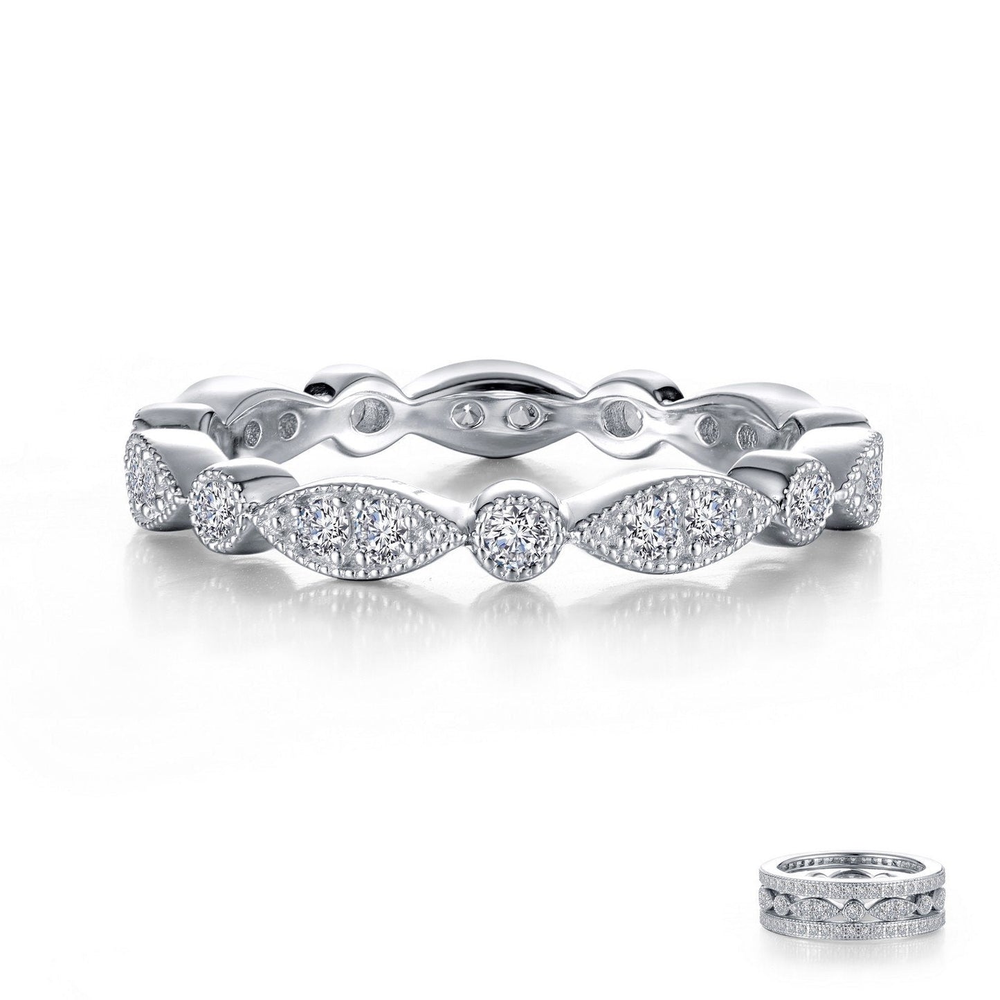 Lafonn Stackable Wave Eternity Band Simulated Diamond RINGS Size 8 Platinum 0.32 CTS Approx.2.80mm(W)