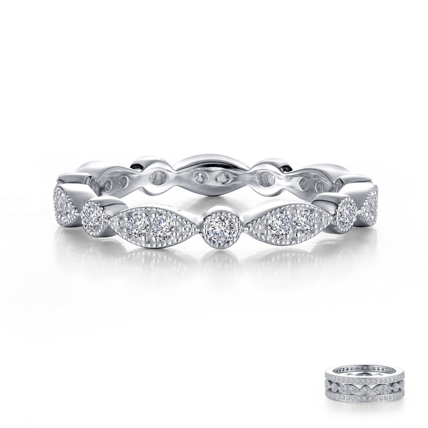 Lafonn Stackable Wave Eternity Band Simulated Diamond RINGS Size 7 Platinum 0.32 CTS Approx.2.80mm(W)