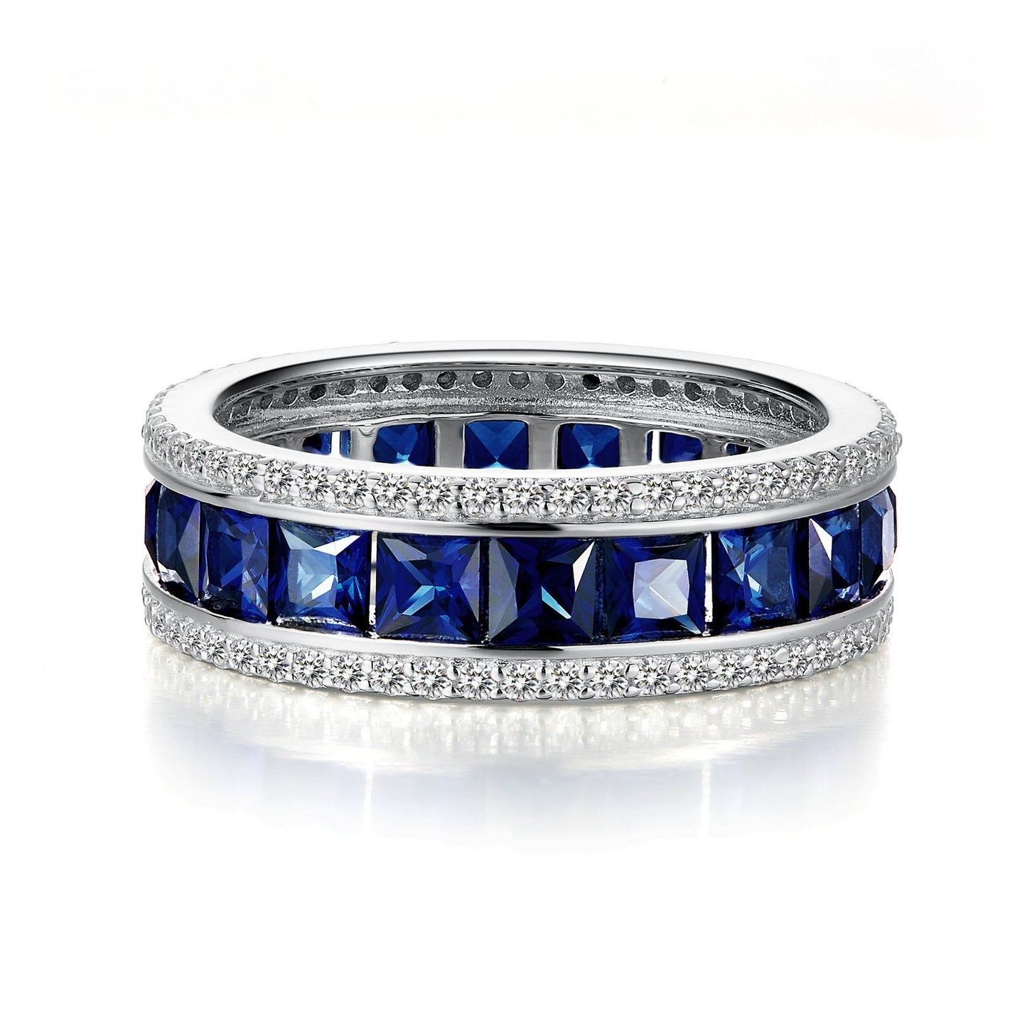 LaFonn Platinum Simulated Diamond and Sapphire N/A RINGS Vintage Inspired Eternity Band
