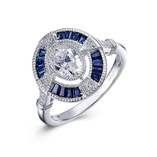 Load image into Gallery viewer, Lafonn Vintage Inspired Engagement Ring Sapphire RINGS Size 9 Platinum 2.47 CTS Approx. 15.2mm (H) x 14.5mm (W)
