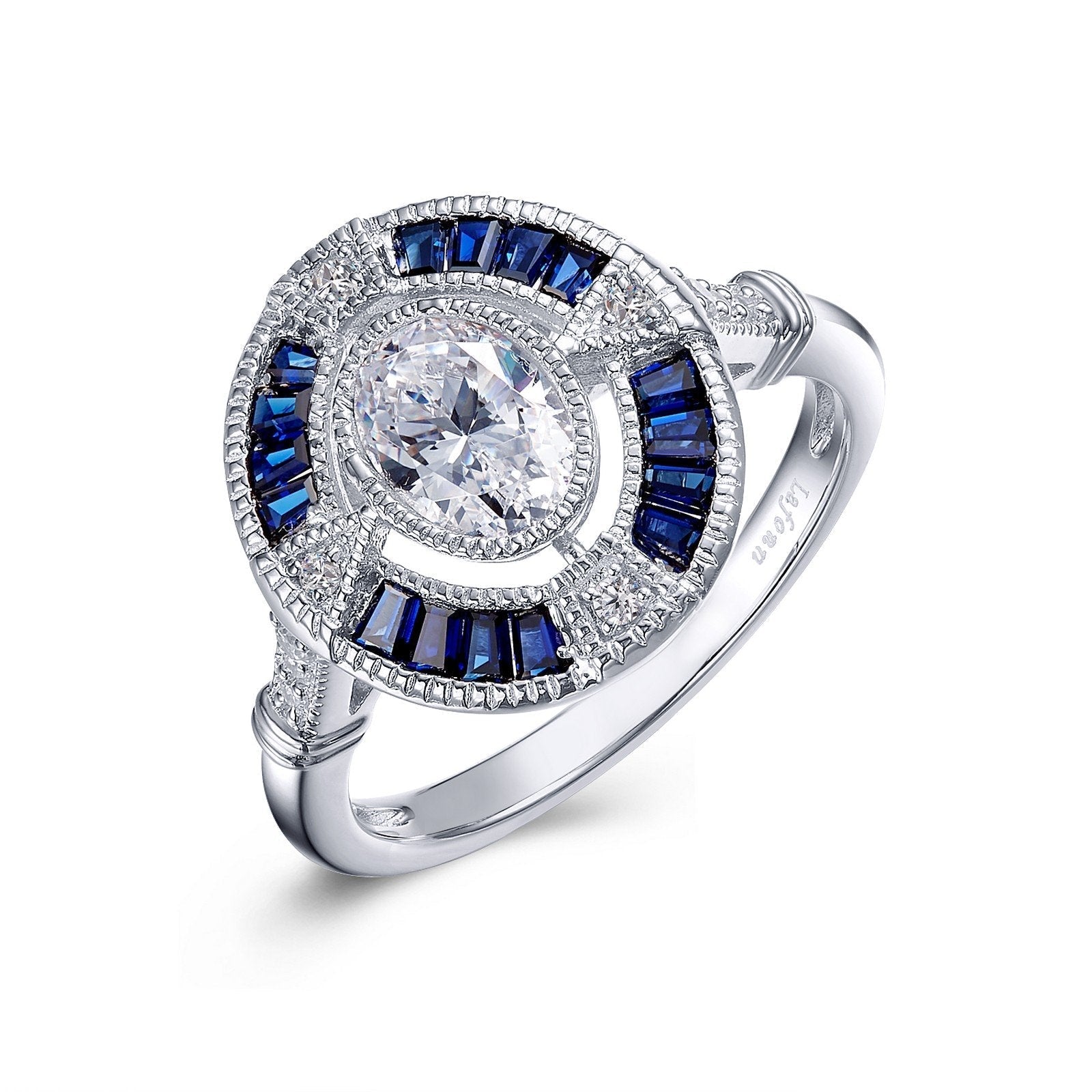 Lafonn Vintage Inspired Engagement Ring Sapphire RINGS Size 7 Platinum 2.47 CTS Approx. 15.2mm (H) x 14.5mm (W)