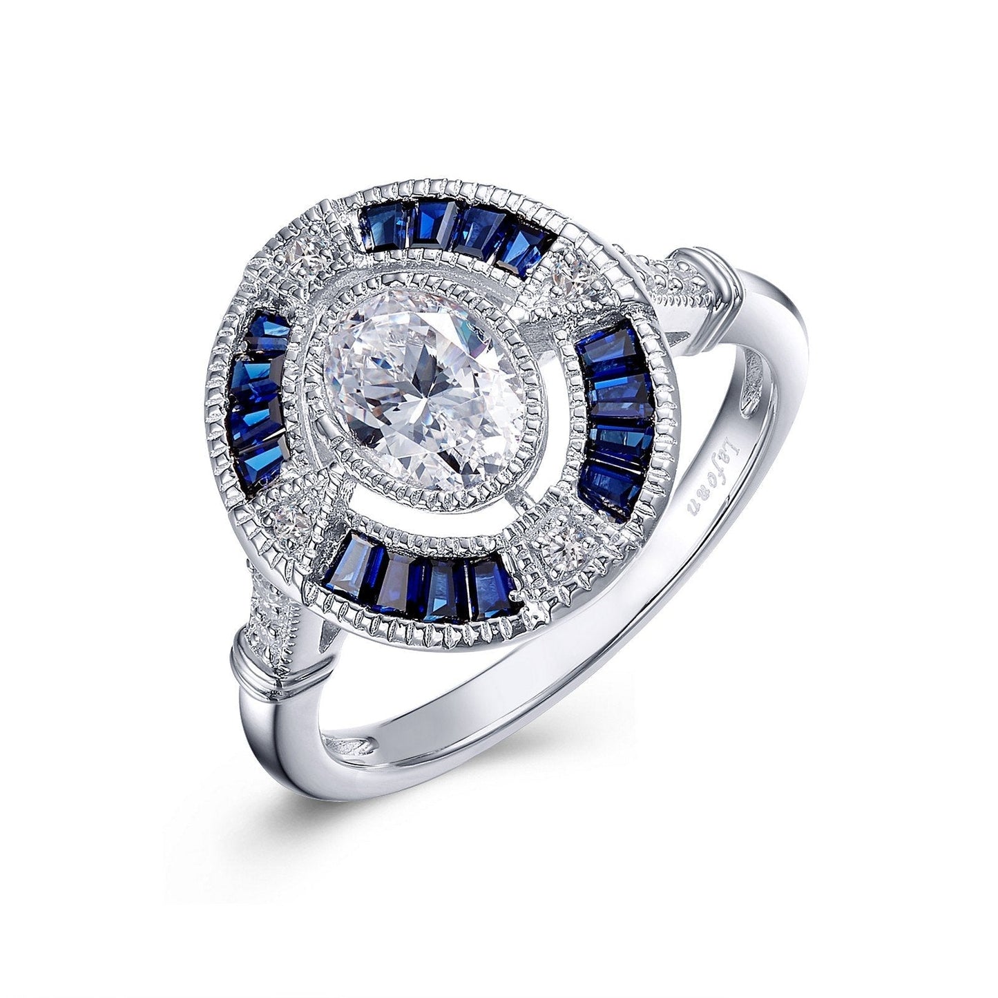 Lafonn Vintage Inspired Engagement Ring Sapphire RINGS Size 5 Platinum 2.47 CTS Approx. 15.2mm (H) x 14.5mm (W)
