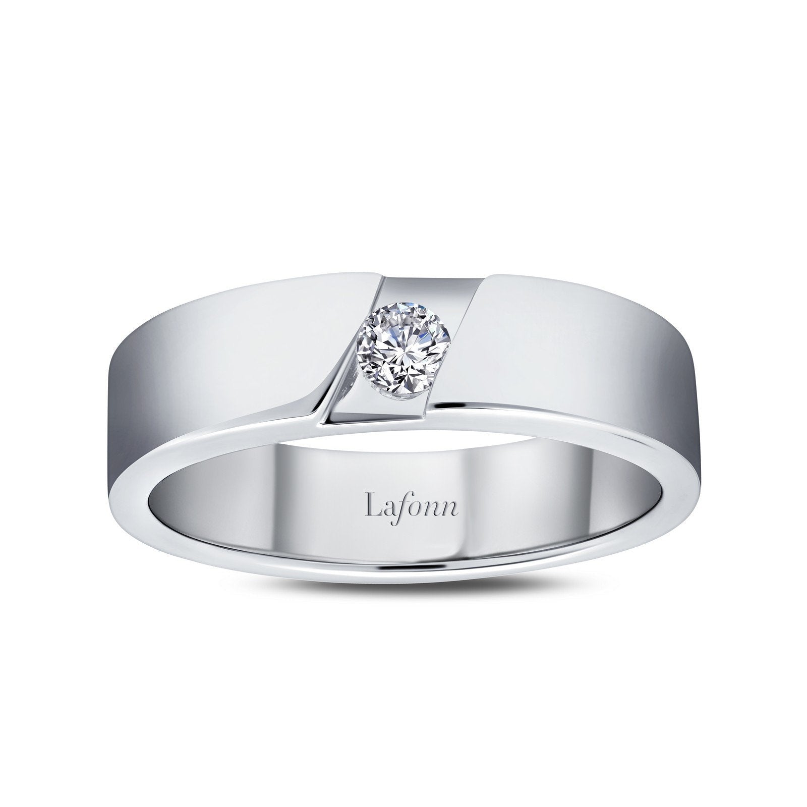 LaFonn Platinum Simulated Diamond 3.50mm Round, Approx. 0.17 CTW RINGS 0.17 CTW Men's Wedding Band