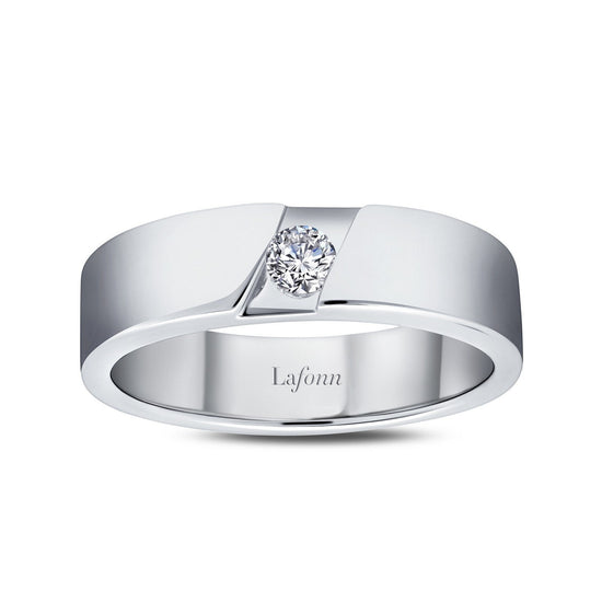 LaFonn Platinum Simulated Diamond 3.50mm Round, Approx. 0.17 CTW RINGS 0.17 CTW Men's Wedding Band
