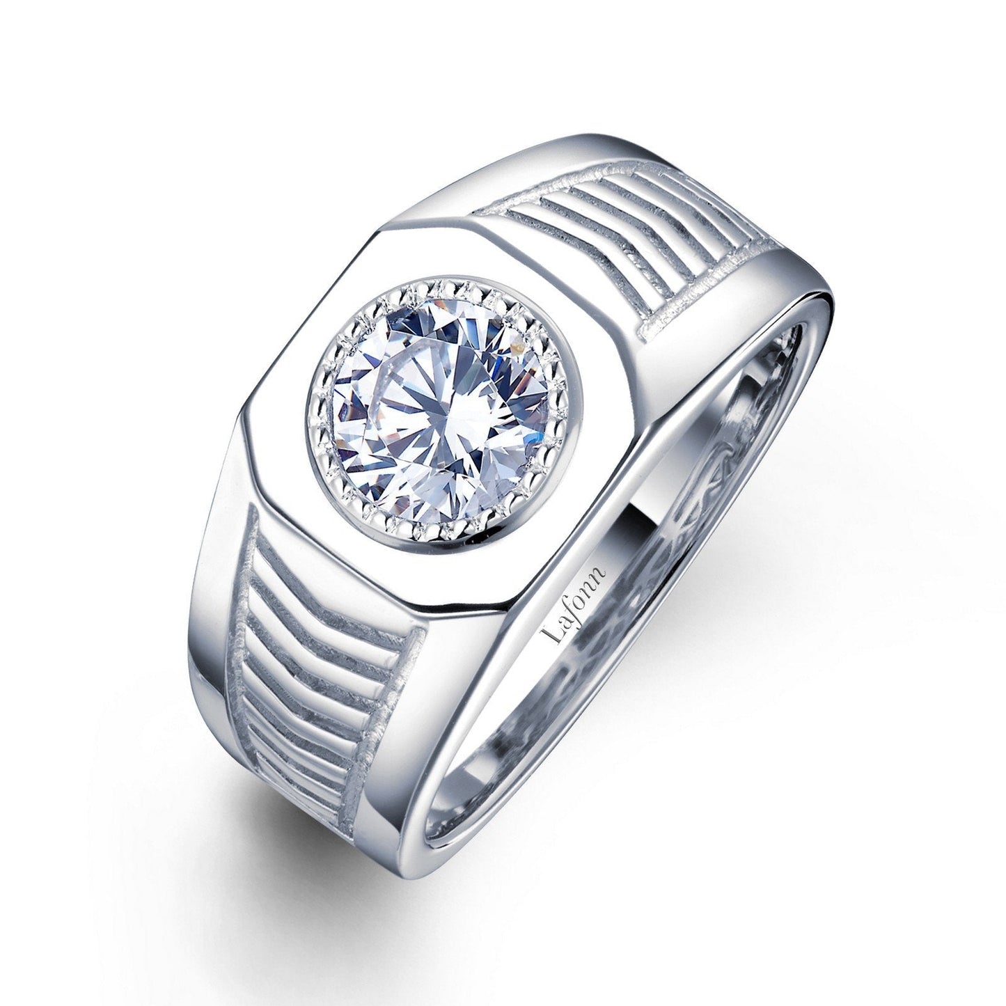 LaFonn Platinum Simulated Diamond 6.50mm Round, Approx. 1.03 CTW RINGS 1.03 CTW Men's Wedding Band