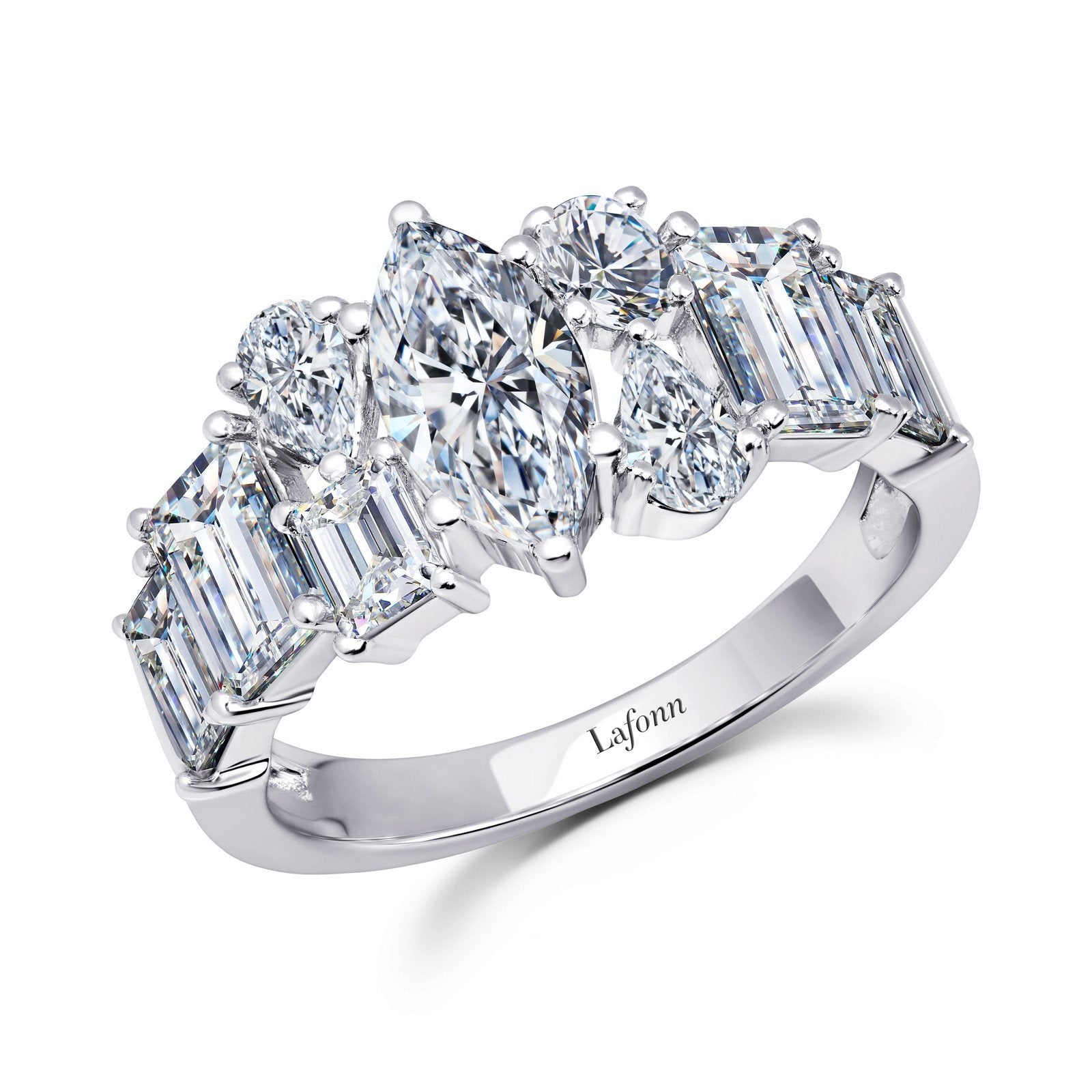 LaFonn Platinum Simulated Diamond  10X5mm  Marquise,  Approx. 0.95 CTW RINGS 3.8 CTW Half-Eternity Band