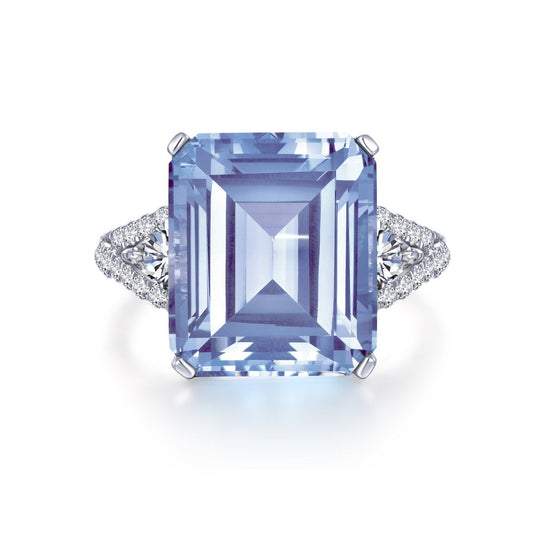 LaFonn Platinum Simulated Diamond and Aquamarine 14X12mm Emerald, Approx. 11.26 CTW RINGS Stunning Statement Ring