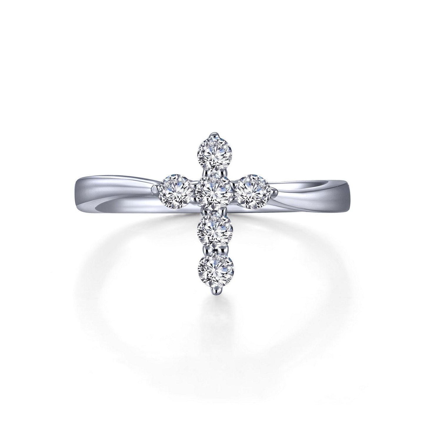 LaFonn Platinum Simulated Diamond 3.0mmX6 Round, Approx. 0.66 CTW RINGS 0.66 CTW Cross Ring