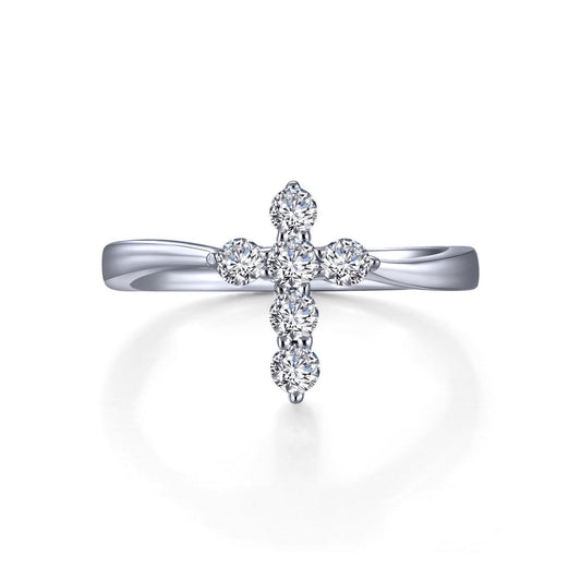 LaFonn Platinum Simulated Diamond 3.0mmX6 Round, Approx. 0.66 CTW RINGS 0.66 CTW Cross Ring