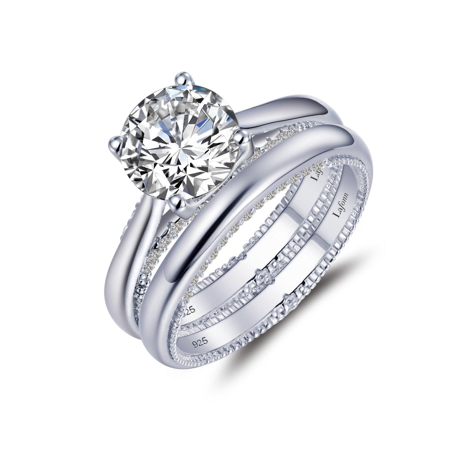 LaFonn Platinum Simulated Diamond 8.00mm Round, Approx. 2.04 CTW RINGS Modern Wedding Set