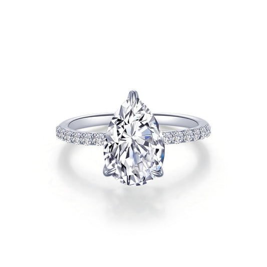 Lafonn Pear-Shaped Solitaire Engagement Ring 15 Stone Count R0483CLP07