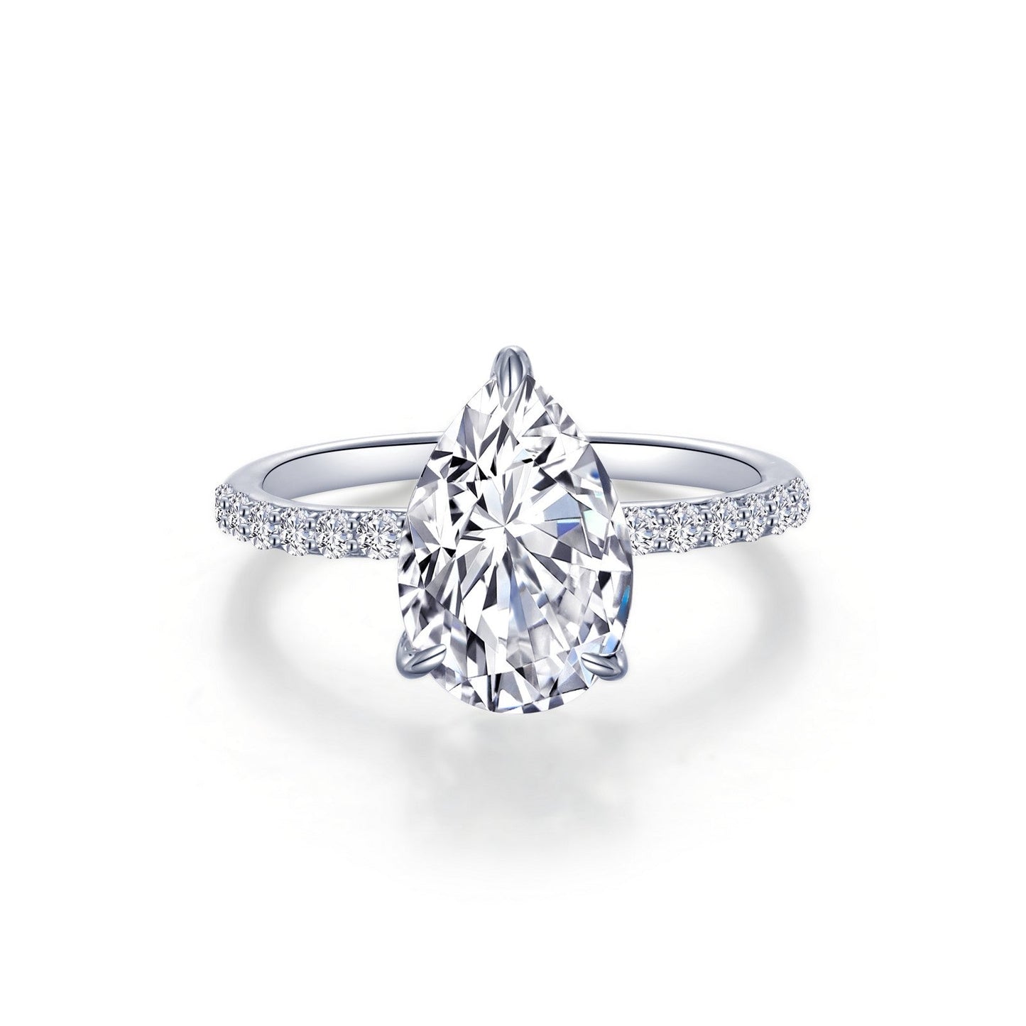 Lafonn Pear-Shaped Solitaire Engagement Ring 15 Stone Count R0483CLP08