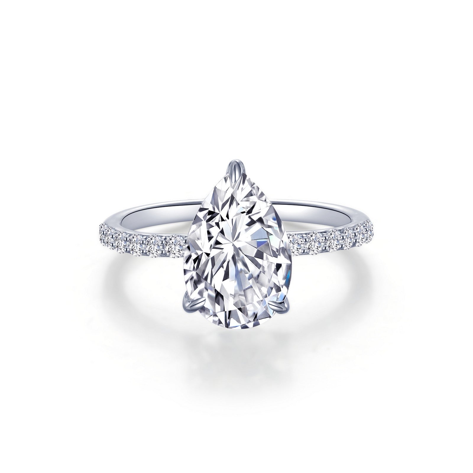 Lafonn Pear-Shaped Solitaire Engagement Ring 15 Stone Count R0483CLP08