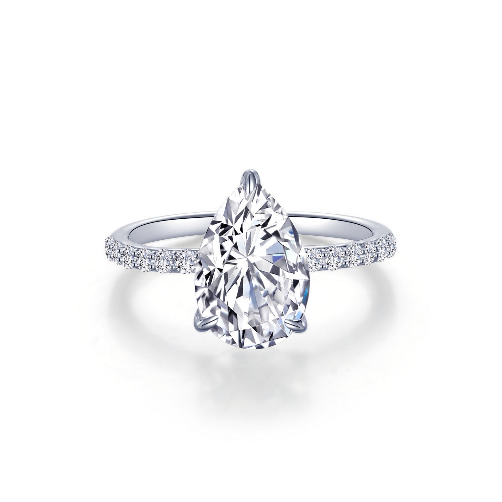 Lafonn Pear-Shaped Solitaire Engagement Ring 15 Stone Count R0483CLP05