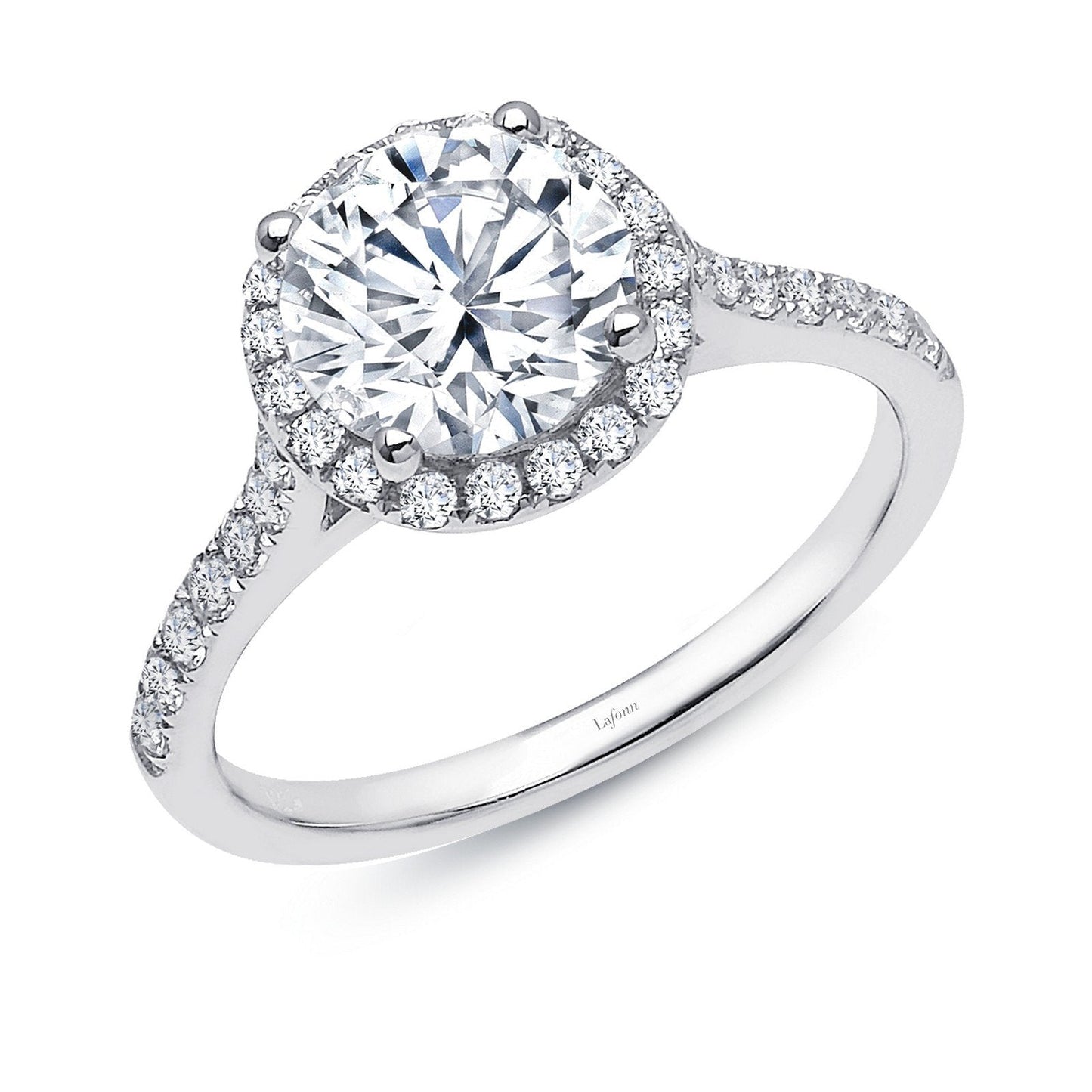 LaFonn Platinum Simulated Diamond  8.00mm Round, Approx. 2.04 CTW RINGS 2.51 CTW Halo Engagement Ring