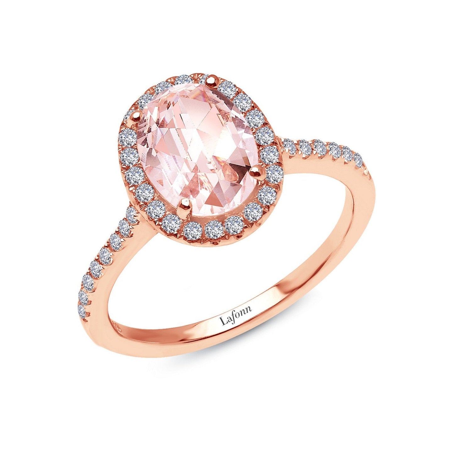 LaFonn Rose Gold Morganite  9X7mm Oval, Approx. 1.86 CTW RINGS 2.26 CTW Halo Engagement Ring