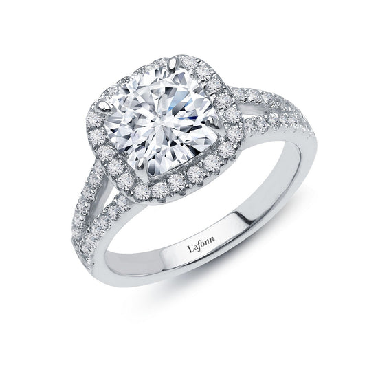 LaFonn Platinum Simulated Diamond 8.00mm Cushion, Approx. 3.01 CTW RINGS 3.82 CTW Halo Engagement Ring