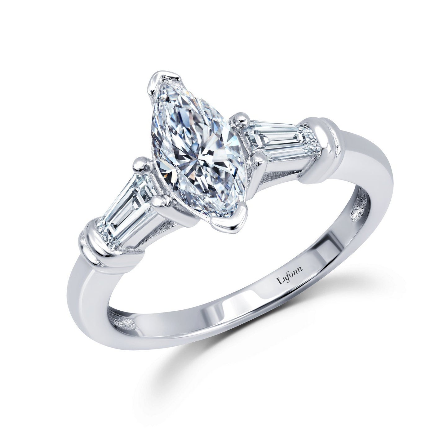 LaFonn Platinum Simulated Diamond  10X5mm Pear, Approx. 1.33 CTW RINGS Three-Stone Engagement Ring