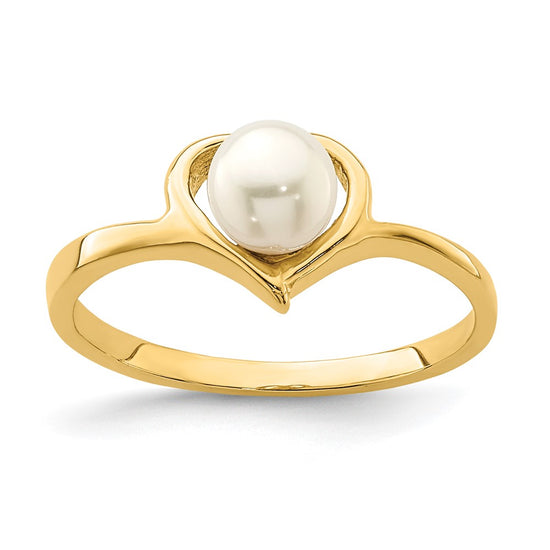 Quality Gold 14K Madi K 4-5mm White Button Freshwater Cultured Pearl Heart Ring Gold