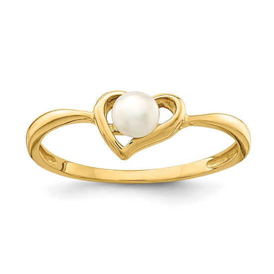 Quality Gold 14K Madi K 3-4mm White Button Freshwater Cultured Pearl Heart Ring Gold