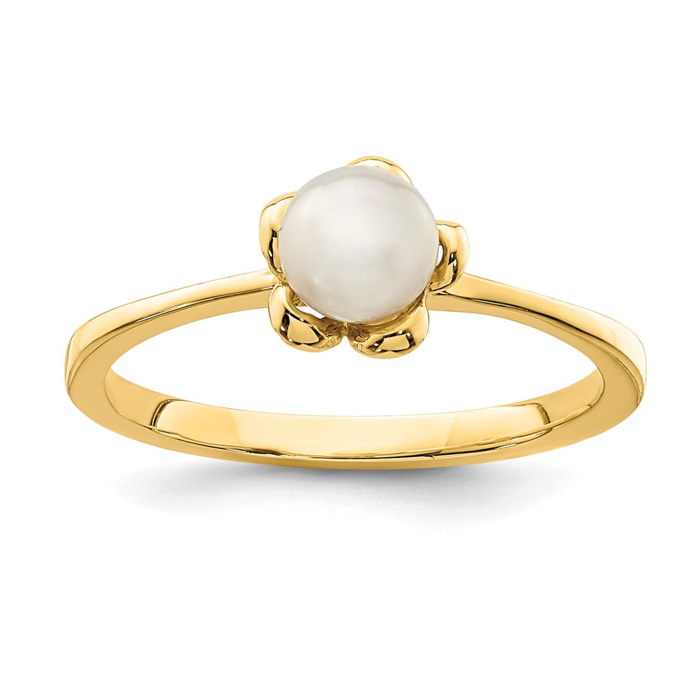 Quality Gold 14K Madi K 4-5mm White Button Freshwater Cultured Pearl Flower Ring Gold