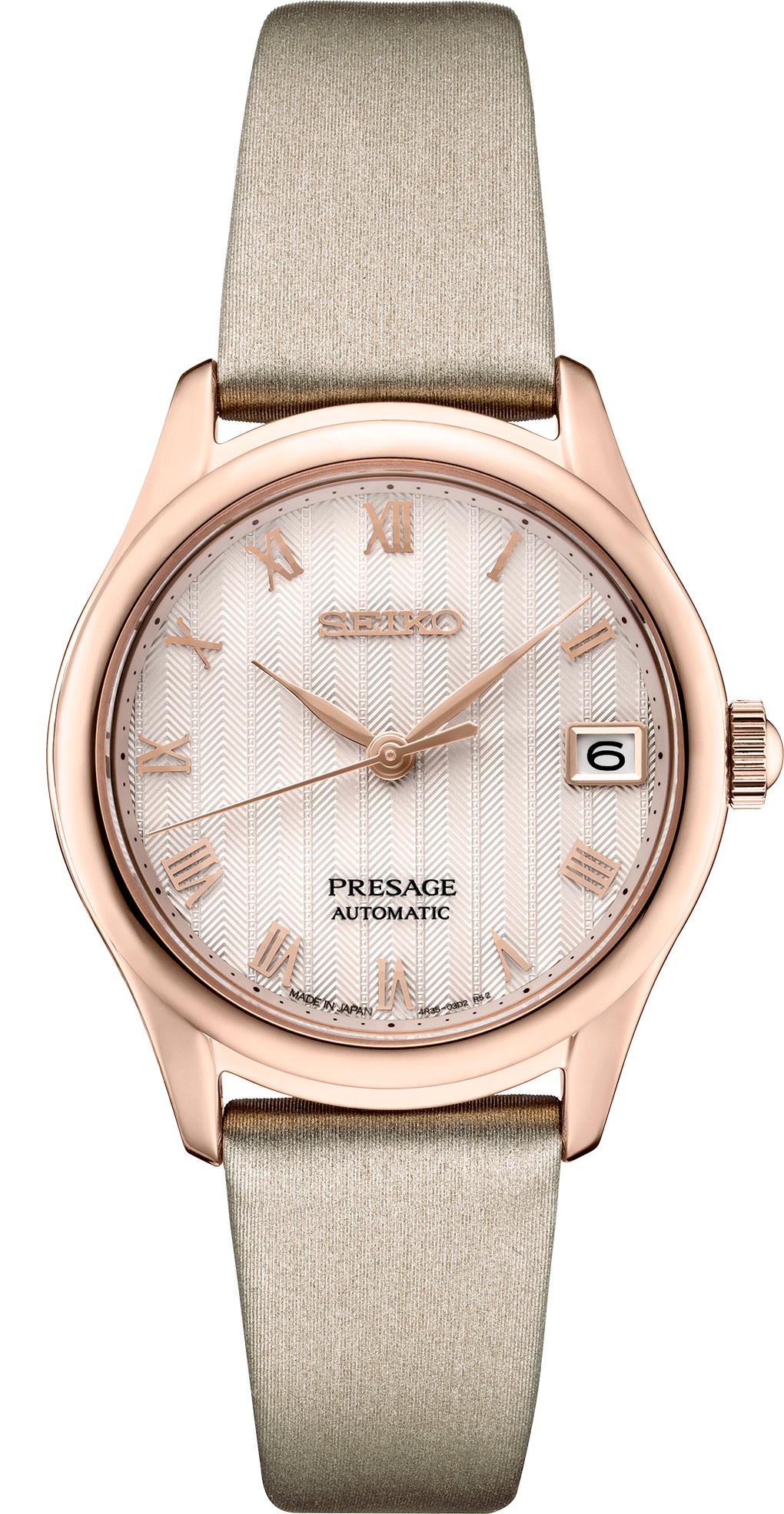 Seiko Presage Rose Gold-tone Leather Strap Women`s Watch SRPF50