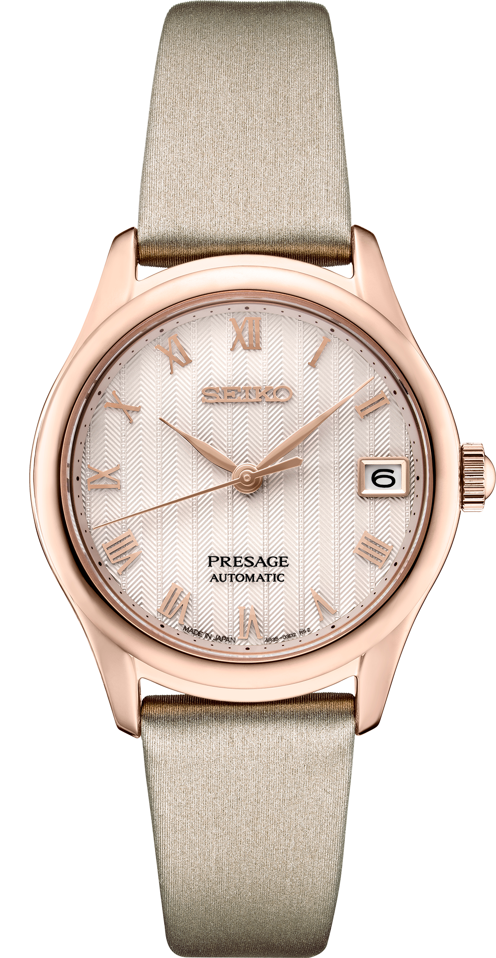 Seiko Presage Rose Gold-tone Leather Strap Women`s Watch SRPF50 – Fine Jewelers