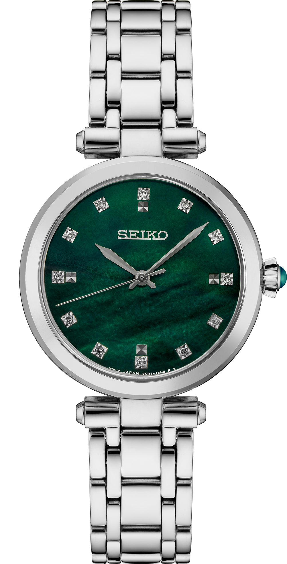 SEIKO Women's Stainless Steel Green Dial Diamond WATCH SRZ535