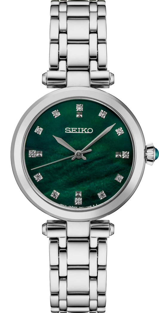 SEIKO Women's Stainless Steel Green Dial Diamond WATCH SRZ535