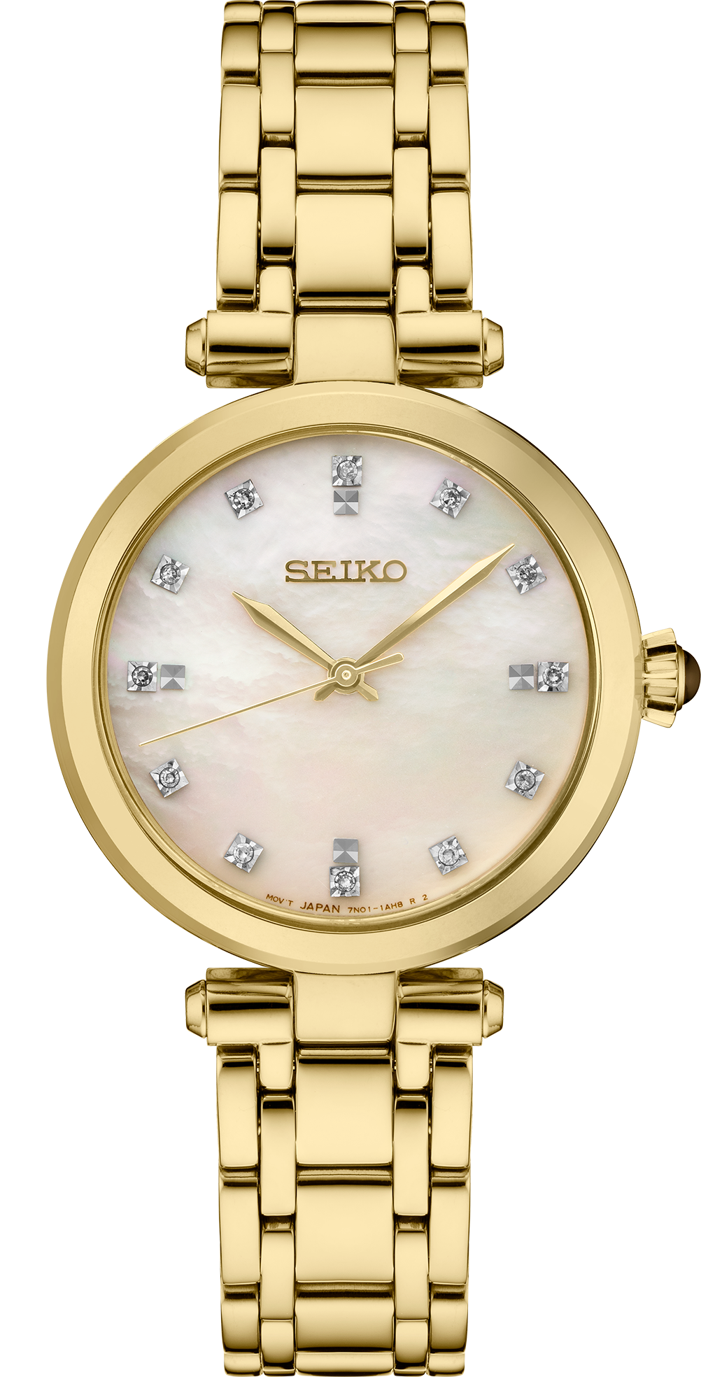 Seiko Women`s Diamonds Mop Dial Gold Tone Bracelet Watch SRZ536