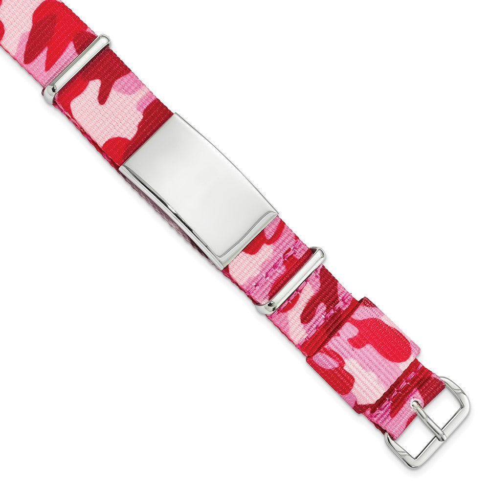 Quality Gold Stainless Steel Polished Pink Camo Fabric Adj. ID Bracelet Stainless Steel          