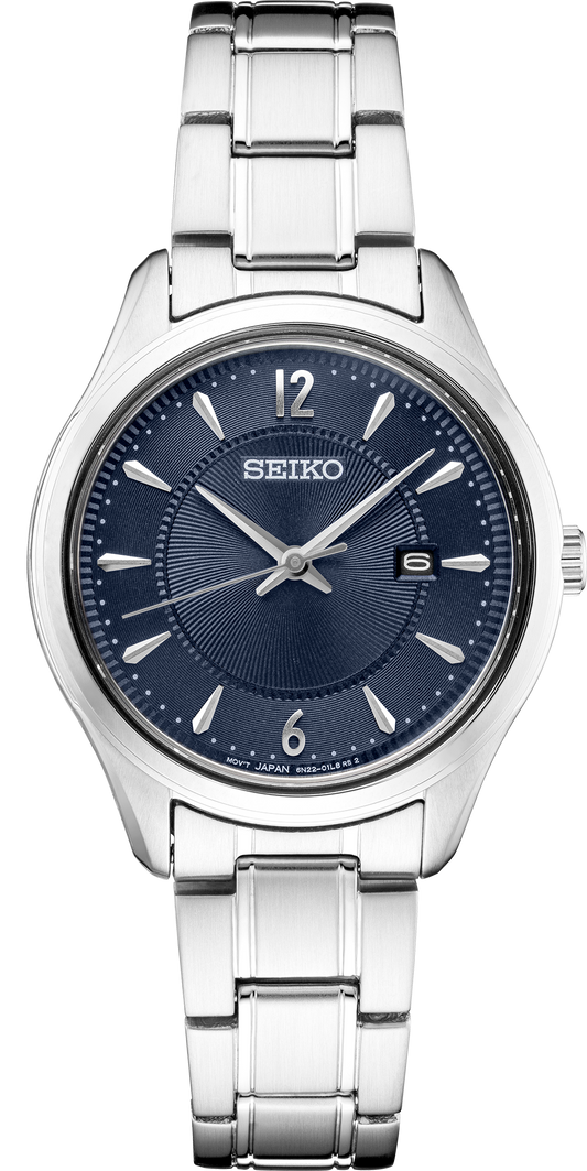 Seiko Noble Quartz Blue Dial Stainless Steel Ladies Watch SUR425