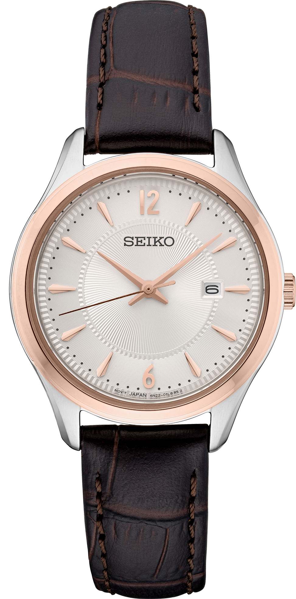 SEIKO Noble Quartz Silver Dial Brown Leather Ladies Watch SUR428