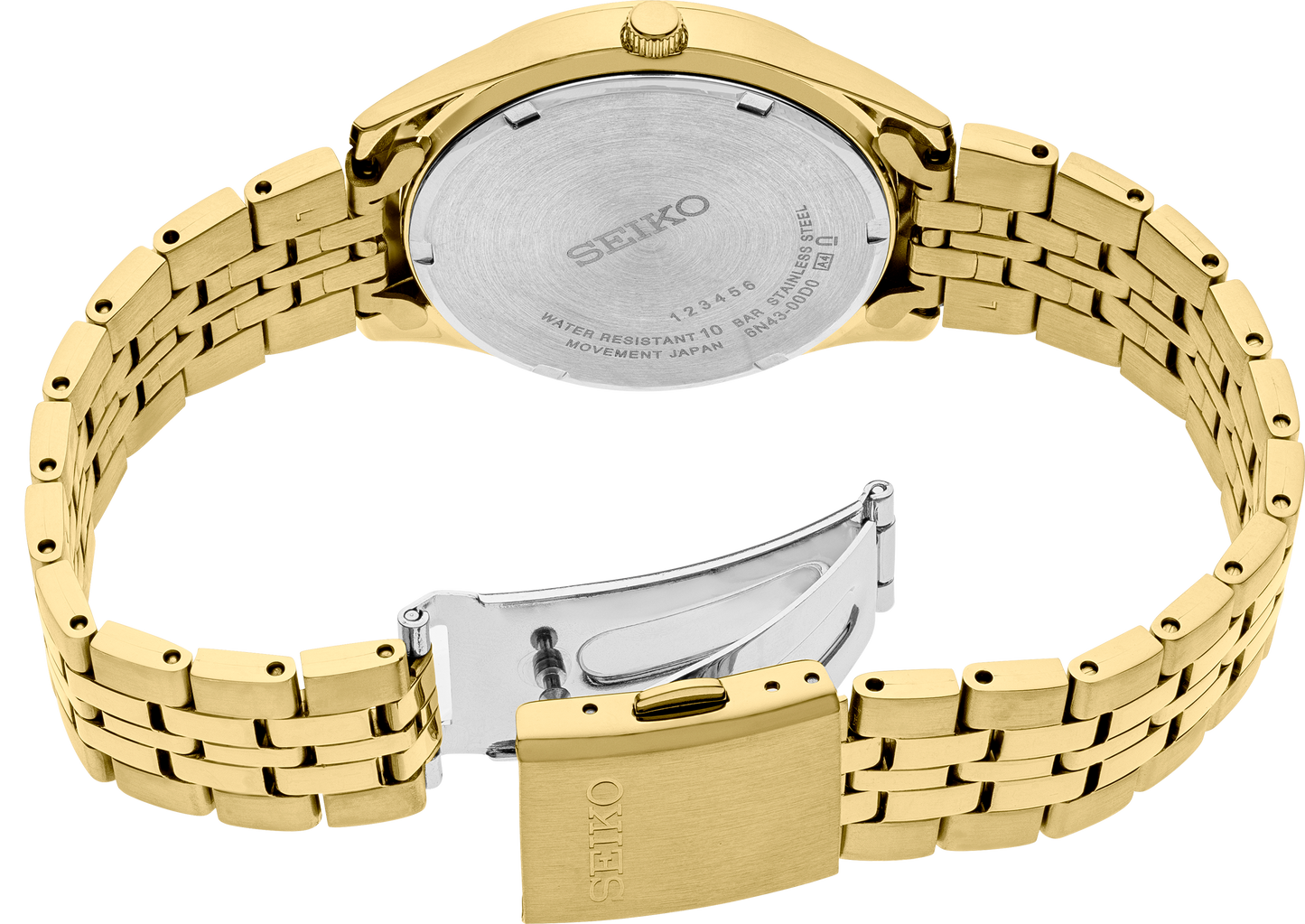 Seiko Essentials Mens Gold Tone Stainless Steel Bracelet Watch SUR434