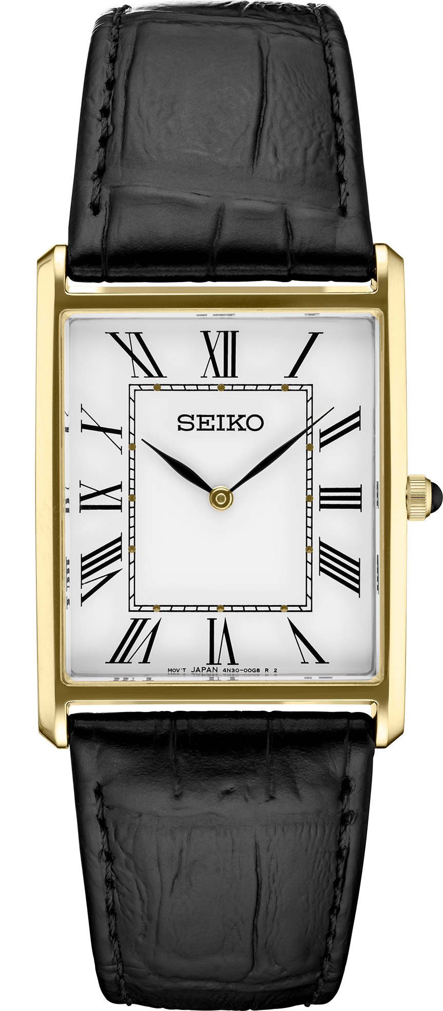 Seiko Essentials Mens Black Leather Strap Watch, 28.4mm SWR052