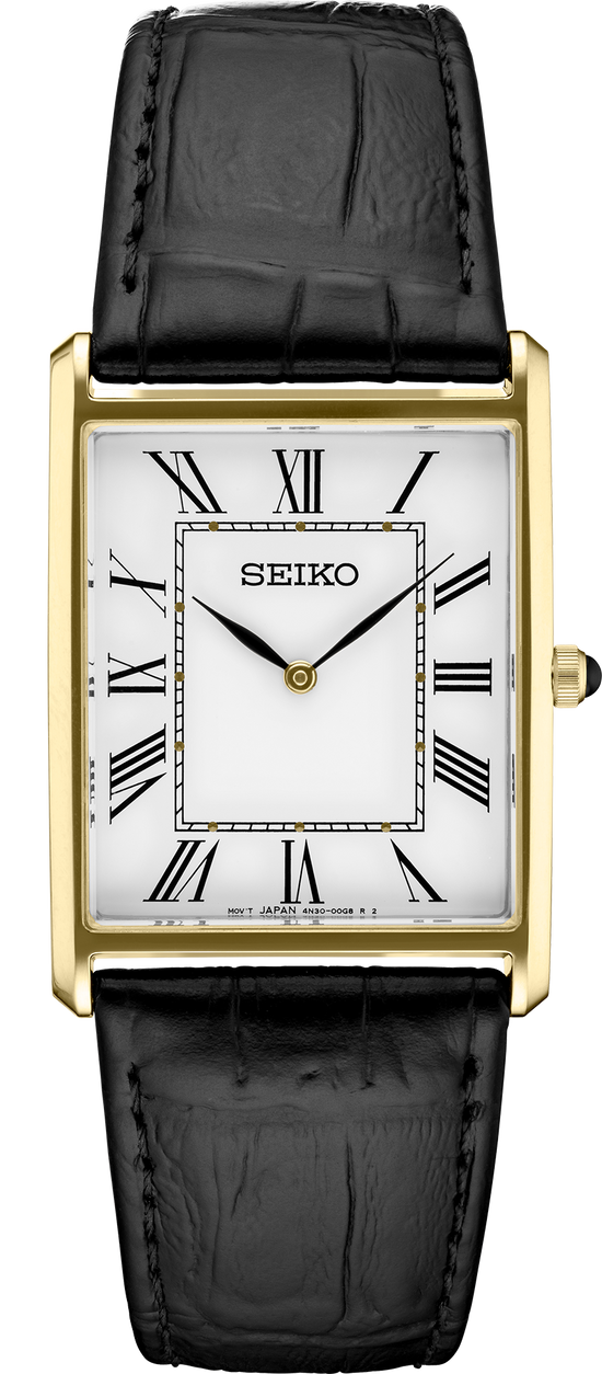Seiko Essentials Mens Black Leather Strap Watch, 28.4mm SWR052