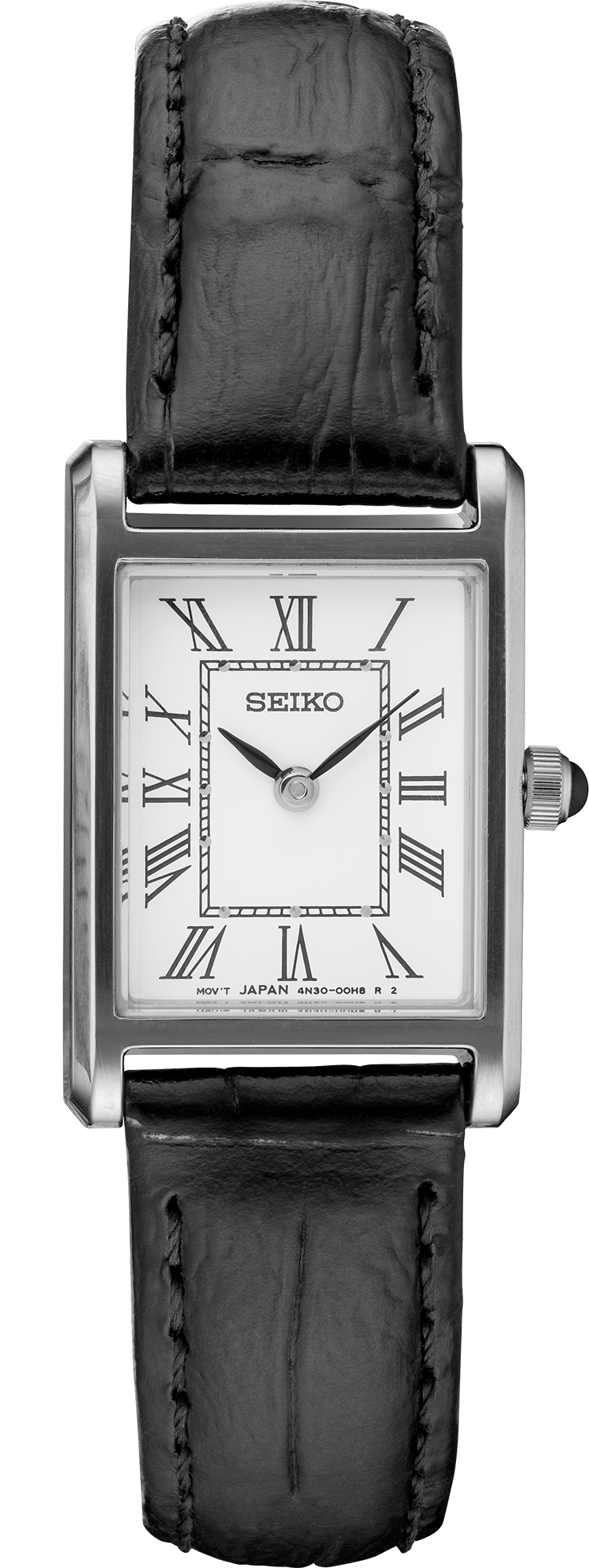 Seiko Essentials Quartz White Dial Stainless Steel Case Black Leather Band Women's Watch SWR053