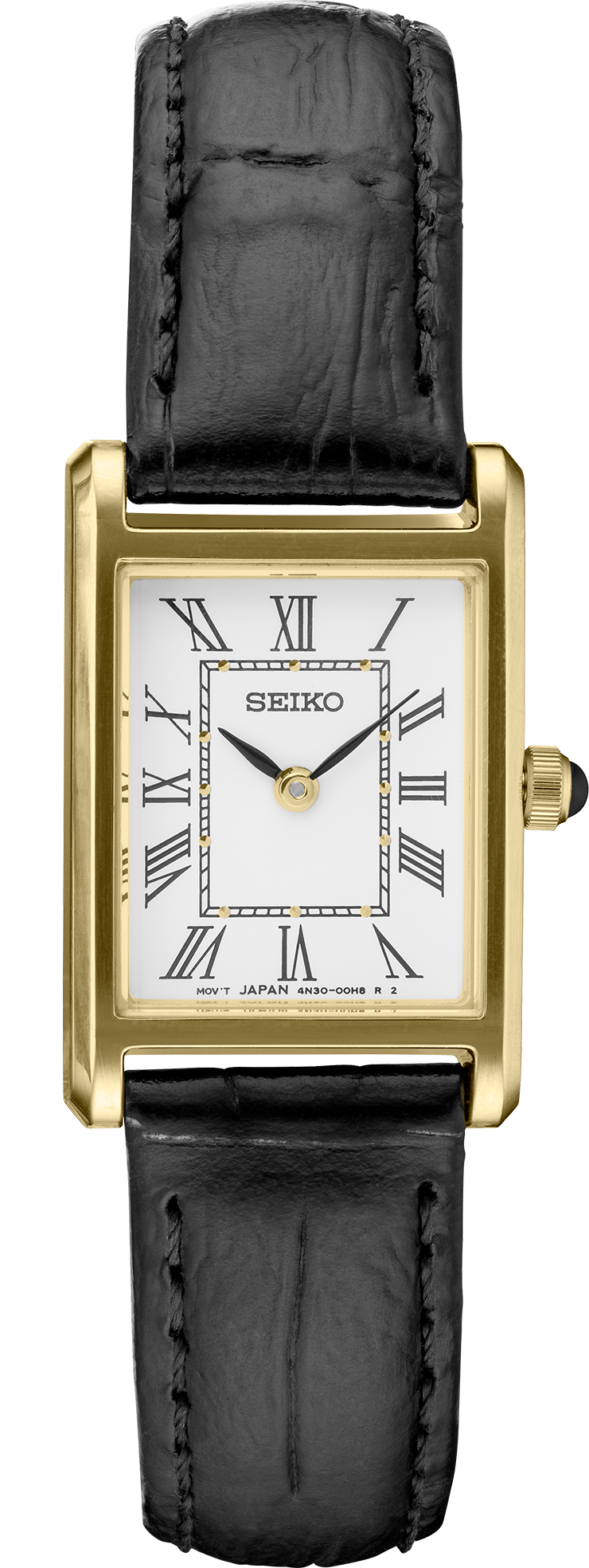 Seiko Square Gold Black Leather Women's Watch SWR054